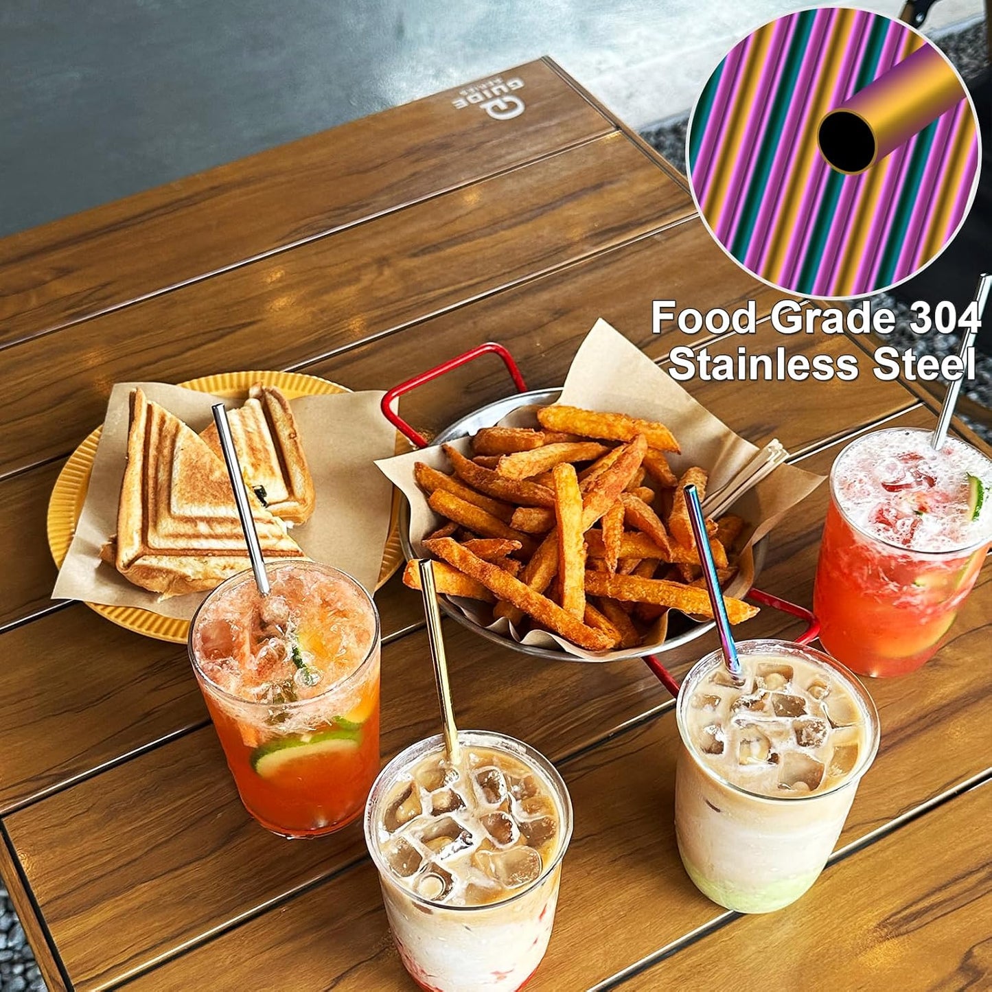 Stainless Steel Straws Metal Reusable Drinking Straw for Juice Iced Coffee Cold Beverage Highball Glasses 12/14/16/18oz Tumblers Mugs Cups, 0.24" Wide 8.5 Inch Long, Set of 8 with Brush, Colorful
