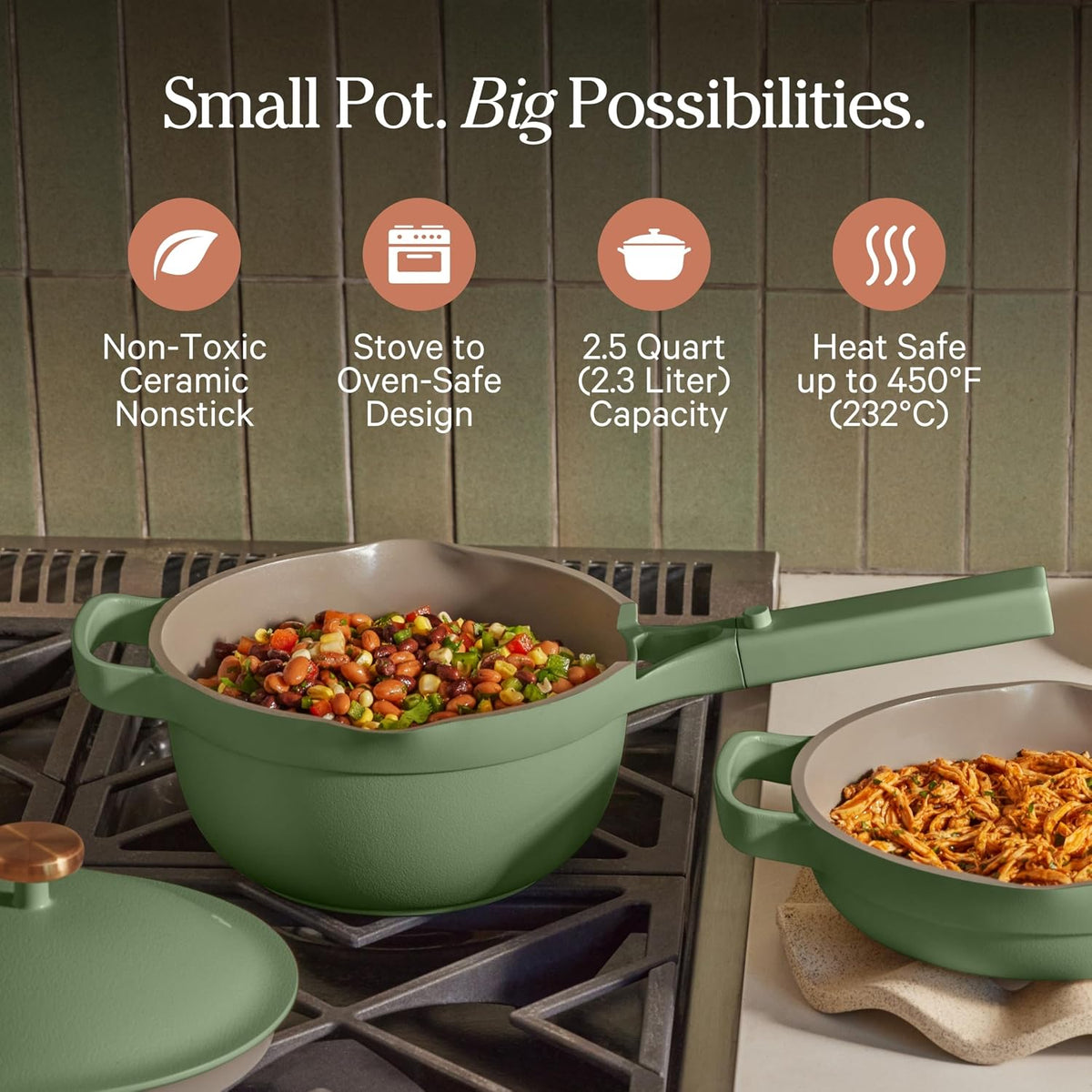 Our Place Perfect Pot - Mini 2.5 Qt Nonstick Ceramic Sauce Pan with Lid | Versatile Cookware for Stovetop and Oven | Steam, Bake, Braise, Roast | PTFE and PFOA-Free | Toxin-Free, Easy to Clean | Sage