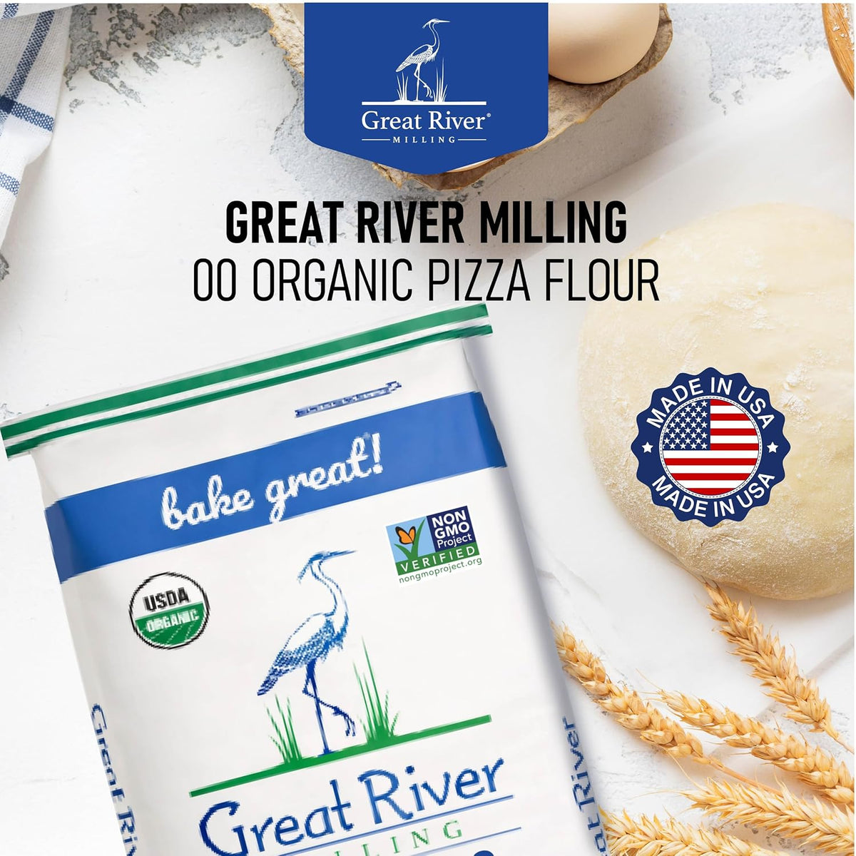 Great River Milling Organic 00 Pizza Flour, Neapolitan Style, 25 lb | Organic 00 Pizza Flour for Neapolitan pizza dough, focaccia, flatbreads, artisan bread and pasta; smooth extensible dough