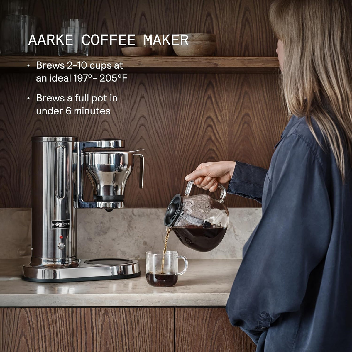 aarke Drip Coffee Maker with 42oz Glass Carafe, Stainless Steel | Electric Drip Brewer, Automatic Drip-stop, Brews Full Pot in Under 6 Minutes, SCA Certified