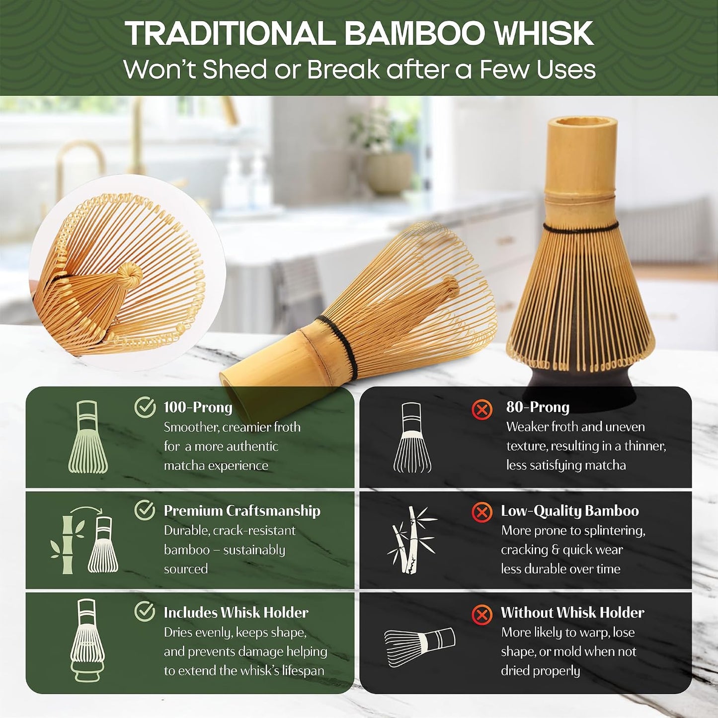 Matcha Whisk Set, 5 Pcs Matcha Kit with 15 OZ Bowl &amp; Bamboo Whisk, Tea Gift | Matcha Set Kit Includes Ceramic Matcha Bowl, Bamboo Whisk, Holder, Sifter &amp; Scoop, Tea Gift, Christmas, Birthday, Halloween