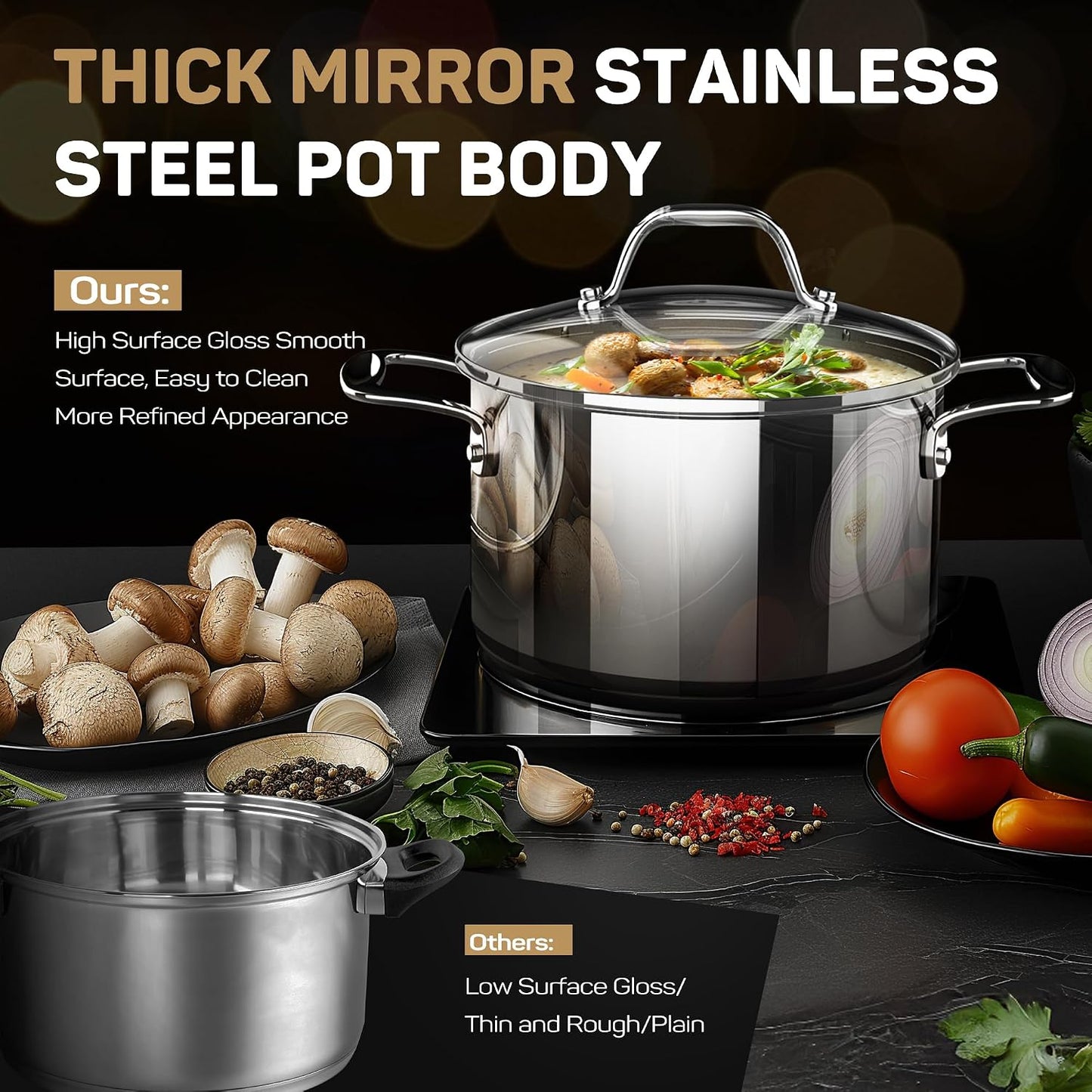 11-Piece Tri-Ply Stainless Steel Pots and Pans Set, 18/10 Stainless Steel Cookware Set with Steamer Insert, Induction Ki