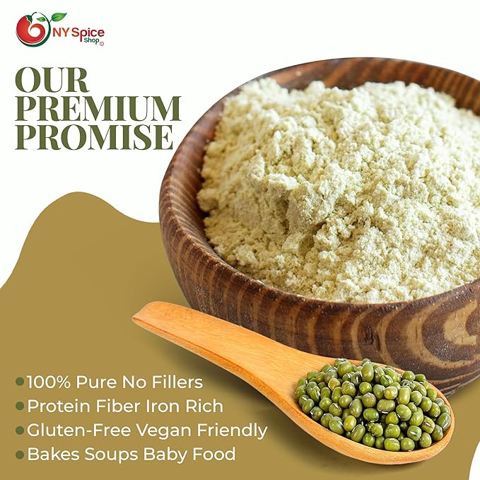 NY Spice Shop Moong Bean Flour - 3 Pound Mung Bean Powder - Finely Milled and All-Natural - Plant-Based Ingredient for Soups Gravies Pancakes Fritters and Traditional Asian Recipes - 녹두가루