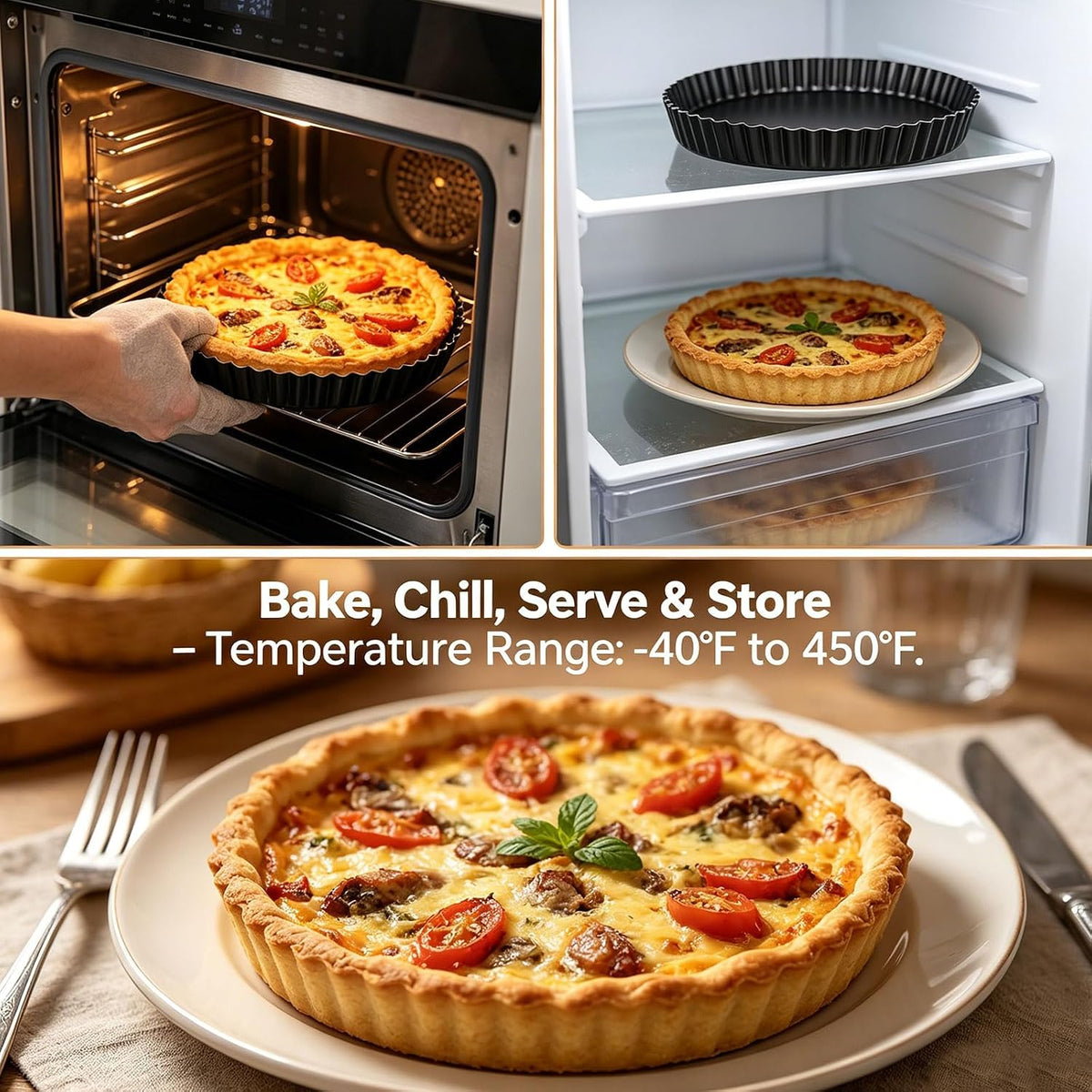 Tart Pan Set, 10 &amp; 9 Inch Tart Pans with 5 &amp; 4 Inch Mini Tart Pans Removable Bottom, Quiche Pan Carbon Steel Heavy Duty Nonstick Pie Pan- Fluted Edges for Baking Fruit Tartets, Pastries