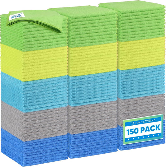 HOMEXCEL Microfiber Cleaning Cloth 150 Pack, 12.5 x 12.5 inch Microfiber Towels for Cars, Ultra Absorbent Car Washing Cloth,