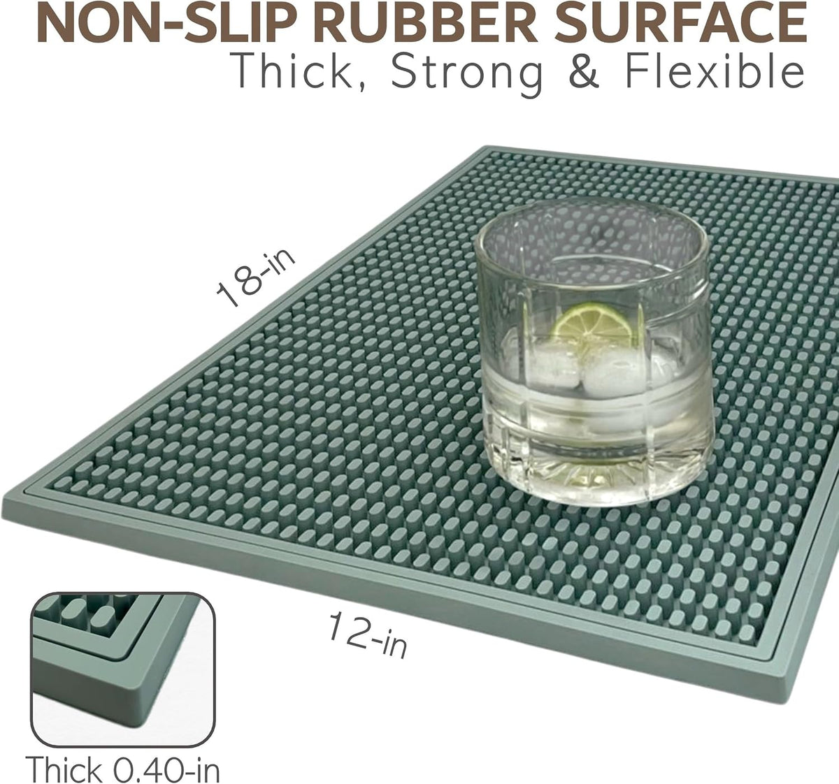 Rubber Bar Mat – Non-Slip Spill &amp; Drip Mat for Bartending, Coffee Bar &amp; Kitchen Countertop, Thick Durable Counter Protector &amp; Stylish Drying Mat (Sage Gray, 18"x12")