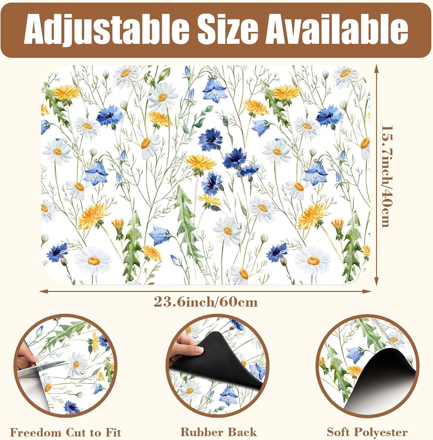 Watercolor Wildflower Dish Drying Mat for Kitchen Counter Coffee Mat Hide Stain Absorbent Rubber Backed Drying Rack Pad Espresso Machine Coffee Bar Accessories 15.7 x 23.6 Inch