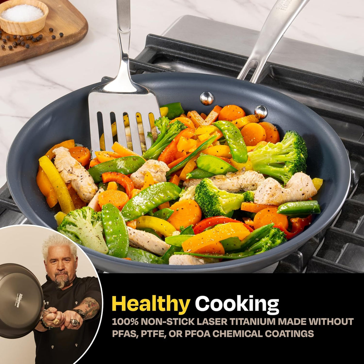 Guy Fieri's Flavortown Laser Titanium 2-Pc Fry Pan Set, 8.5" &amp; 10"
