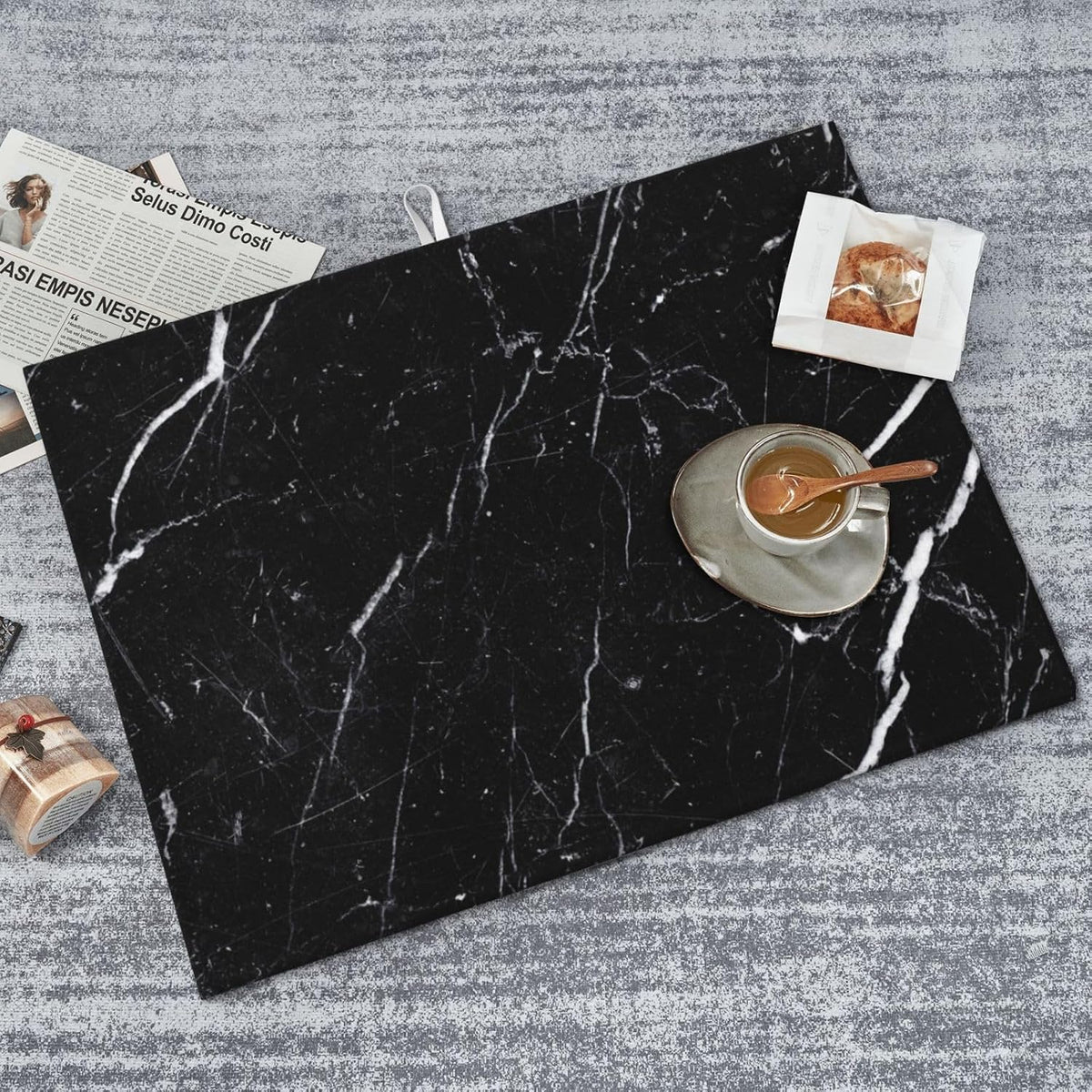 Black Marble Dish Drying Mat, Coffee Bar Mat, 18x24 Inch | Ultra absorbent microfiber • Conceals coffee stains • Thick sponge core • Machine washable • Protects countertops