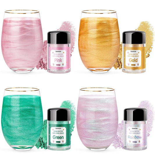 Edible Glitter - 4 Colors Luster Dust Edible, 100% Food Grade Edible Glitter for Drinks, Cakes, Easter Eggs, and Cookie