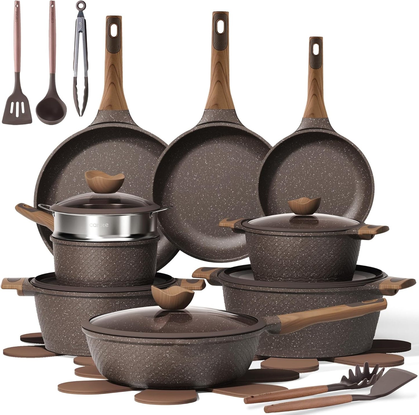 CAROTE 26pcs Pots and Pans Set, Nonstick Cookware Sets | Induction Kitchen Cooking Set, Special Texture Design, Ultra Du