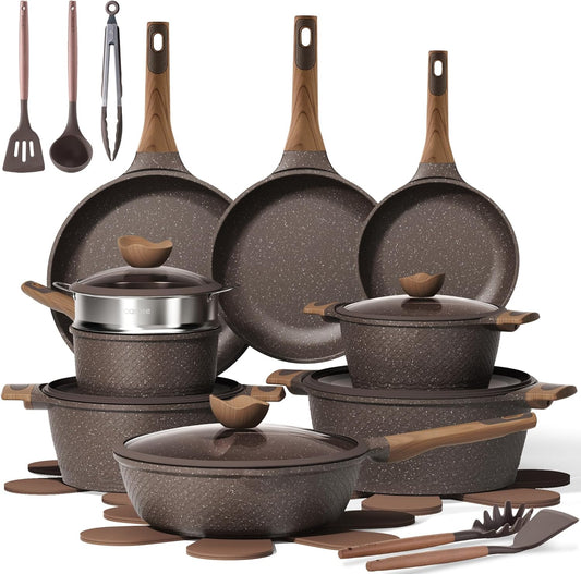 CAROTE 26pcs Pots and Pans Set, Nonstick Cookware Sets | Induction Kitchen Cooking Set, Special Texture Design, Ultra Du