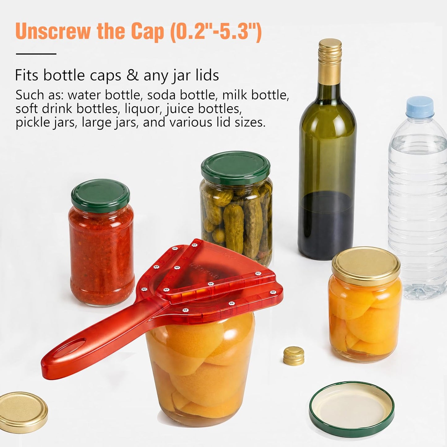 Uinxan Patented Jar Opener, Ideal for Weak Hands &amp; Seniors with Arthritis | Effortlessly Opens 0.2"-5.3" Stubborn Lids &amp; Screw Bottle Caps, Handheld Manual, Durable 304 Stainless Steel (Orange)