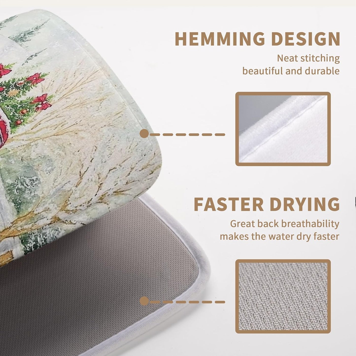 Christma Red Truck Dish Drying Mat Winter Dog Large Kitchen Mats Dish Drying Pad Xmas Tree Vintage Absorbent Dish Dryer Mat for Kitchen Countertops Microfiber Drainer Pad Dish Drying Mats (18x24 in)