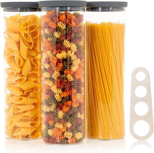 Glass Spaghetti Containers with Airtight Silicone Lids – BPA-Free Pantry Storage Jars for Pasta, Rice, Flour, and Dry Foods