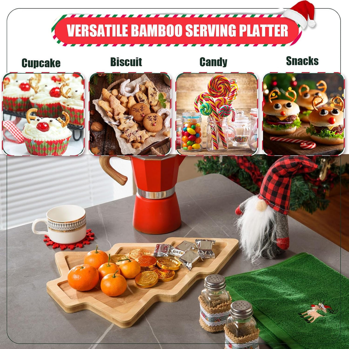 3 Pcs Christmas Wooden Appetizer Tray Christmas Tree Shaped Wooden Serving Platter Sushi Serving Tray Wood Charcuterie Board Tray Snack Dessert Candy Dish Plate for Christmas Home Kitchen,15x11x0.59"