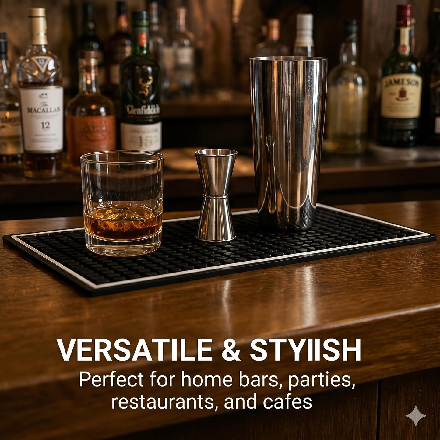 Highball &amp; Chaser Bar Mat 12in x 6in. 1cm Thick Durable and Stylish Bar Mat for Spills, Service Mat for Coffee, Bars, Restaurants CounterTop Dish Drying Mat, Glass Drying Mat (1 pack)