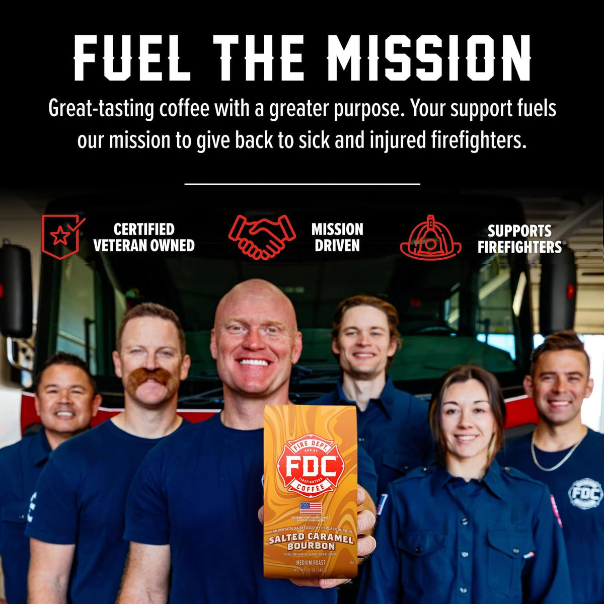 Fire Department Coffee Salted Caramel Bourbon Infused Coffee - 12 oz | Whole Bean Coffee - Gives Back to Firefighters - Medium Roast - Non-Alcoholic - Roasted in the USA - Veteran Owned