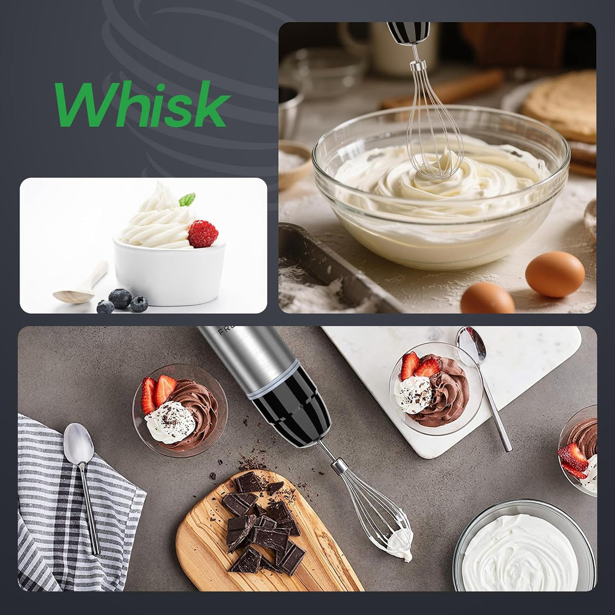 Immersion Blender Handheld, 4-In-1 Hand Blender with 12-Speeds &amp; Turbo Mode | 500W Emulsion Blender, Egg Whisk, 24oz Beaker &amp; Chopper Bowl, Stick Mixer for Baby Food, Smoothies, Soups &amp; Sauces