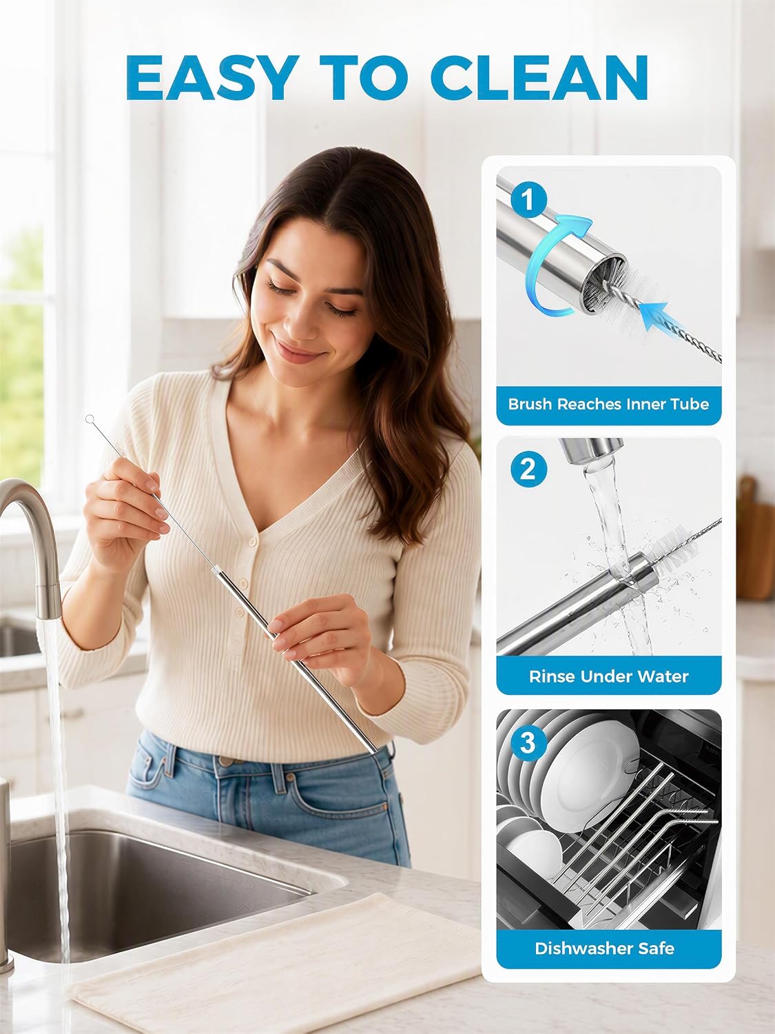 VEHHE Metal Straws, Stainless Steel Reusable Straws Set (2 Straight|2 Bent)