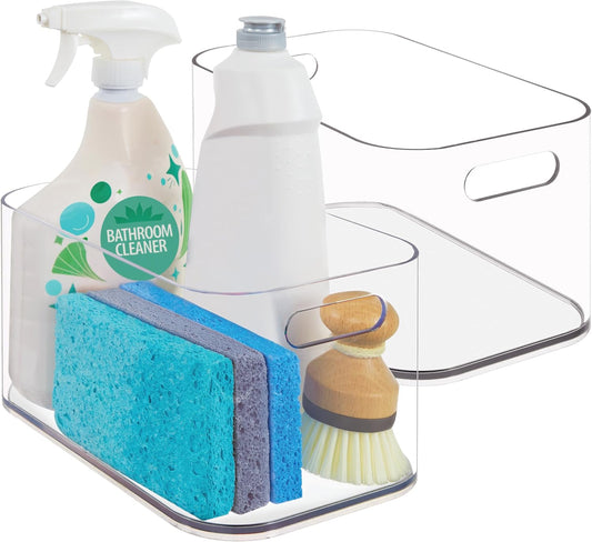 STORi Bliss 10" x 6" Open Clear Pantry Organizer Bin, Set of 2, Plastic Containers with Handle for Kitchen, Fridge, Cabinet,