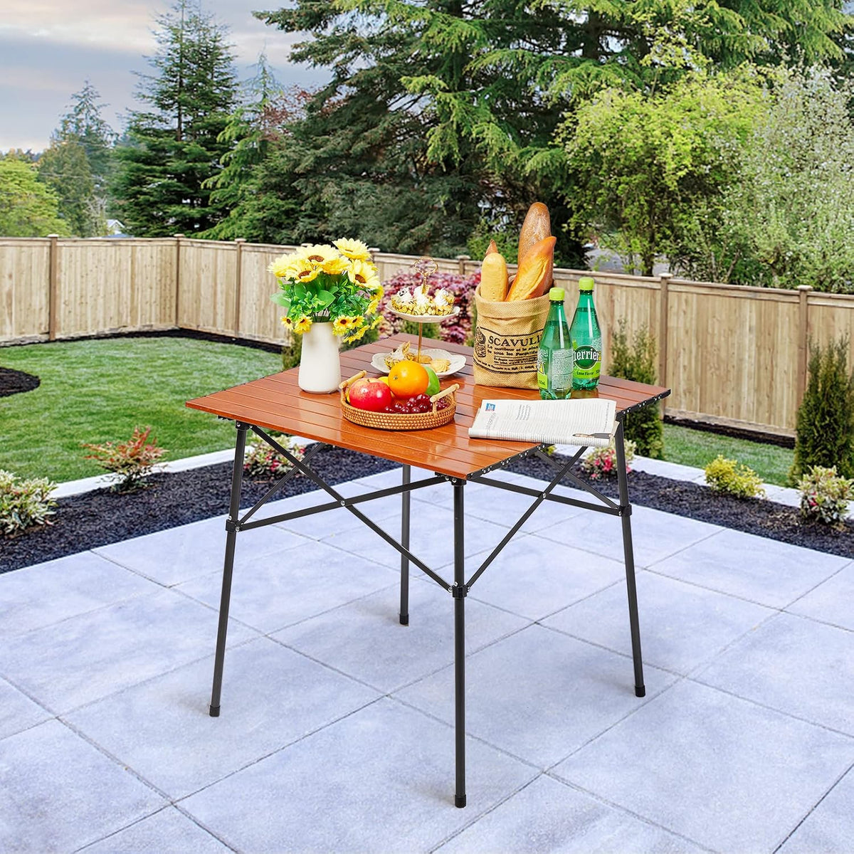 Portal Lightweight Aluminum Folding Square Table Roll Up Top 4 People Table | Portable Outdoor Design; Durable Construction; Easy Setup &amp; Storage; Color: Brown