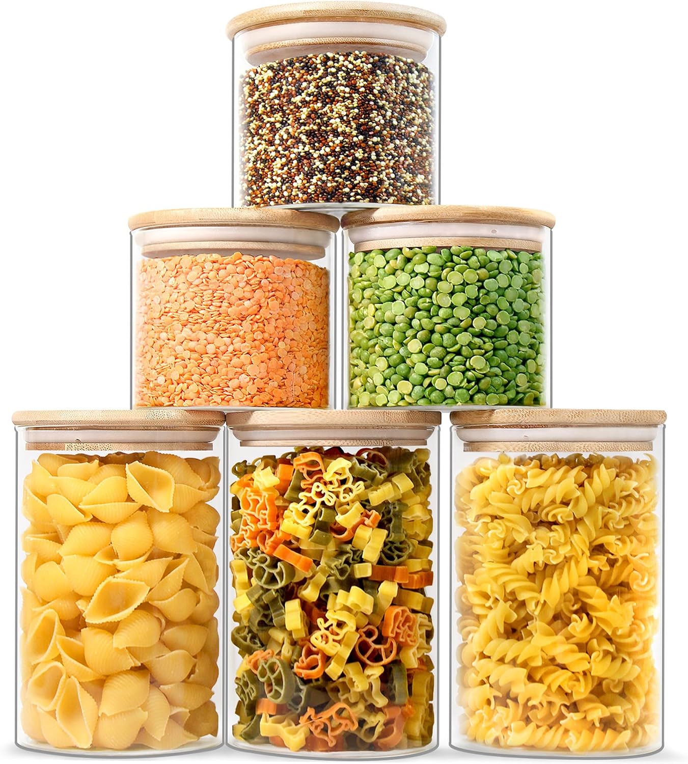 Glass Jars with Airtight Lids, Airtight Glass Canisters with Locking Lids, (Bamboo-20oz-30oz)