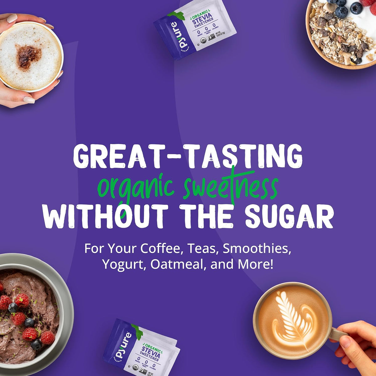 Pyure Organic Stevia Packets | Zero Calorie Sweetener For Coffee, 40 Count | Zero calorie organic stevia packets for coffee, tea, baking, keto, paleo, diabetic diets, lunchboxes, travel, and office