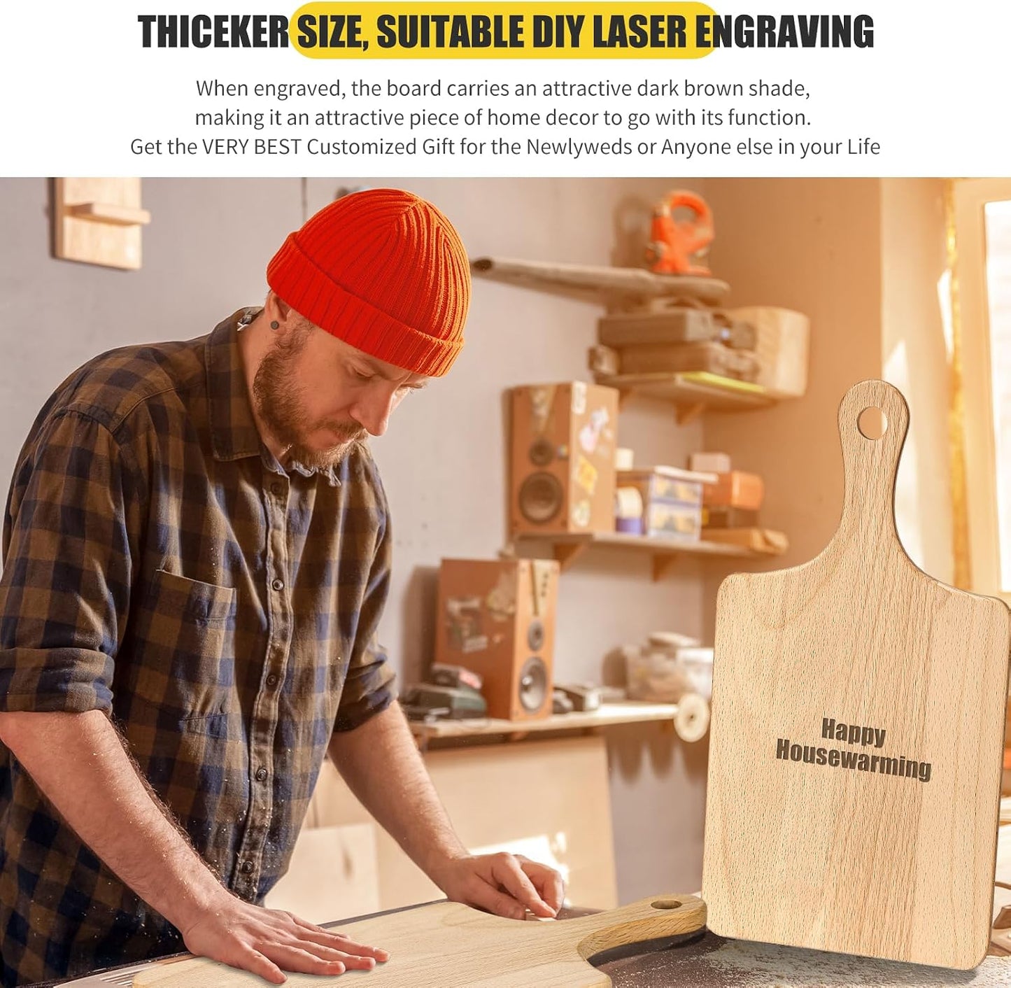 Lounsweer 6 Pcs Wood Cutting Boards Bulk, 13 Inch for Chopping Serving | Thicken Boards with Handle for Cutting Charcuterie Serving, Laser Engraving Material, Wedding Housewarming Gift
