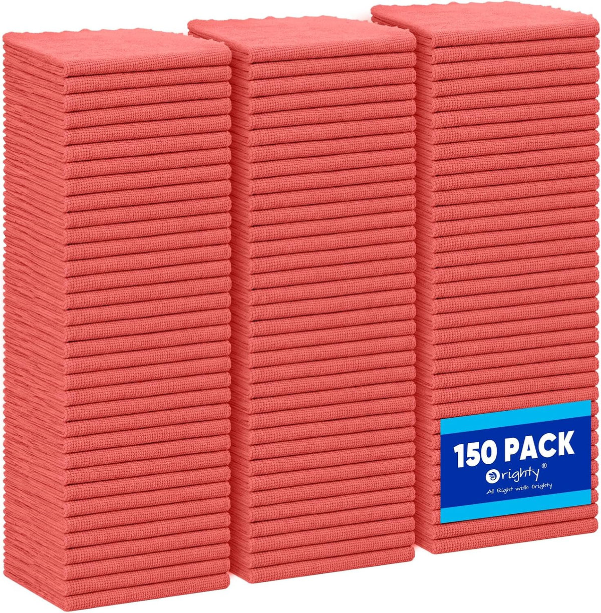 Orighty Microfiber Cleaning Cloth Bulk, 150 Pack Shop Towels 12x12 in, Red