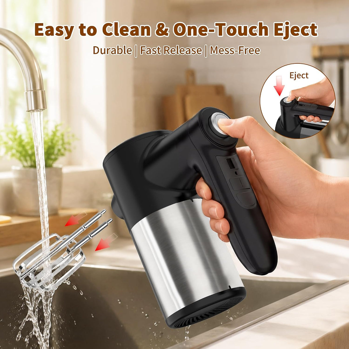 binROC Cordless Hand Mixer Electric, 7-Speed with Storage Base, Black