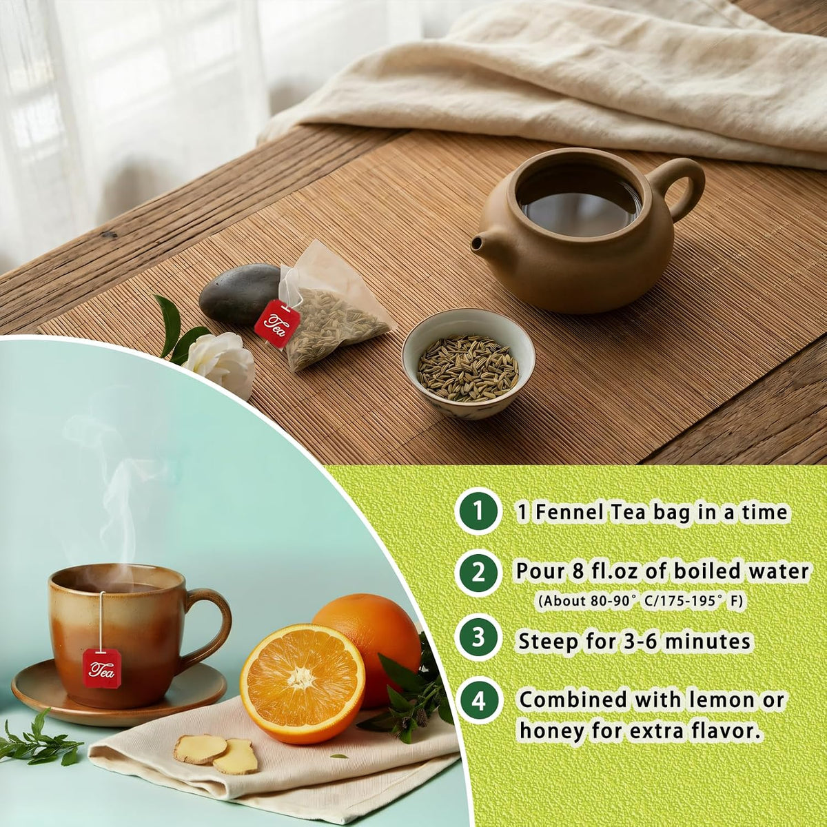 Samcci Fennel Tea Bags, 40 Count (4g/bag), Whole Fennel Seeds | Warm Aromatic Seed Infusion, Supports Digestion &amp; Immune System, Pure Herbal Tea, Non-GMO, Caffeine-Free, No Additives