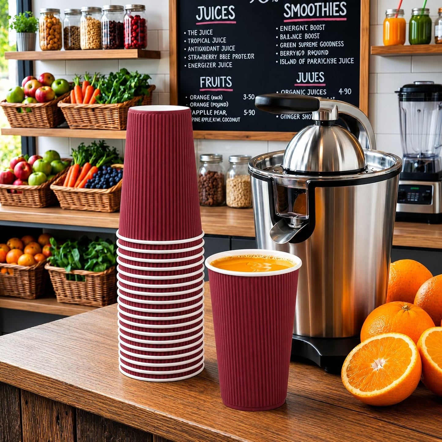 Restaurantware Ripple Wall Coffee Cups 500 Count 16 Ounce Insulated Crimson Paper Cups, Rolled Rim Spill-Resistant Disposable Paper Non-Slip for Coffee, Beverages