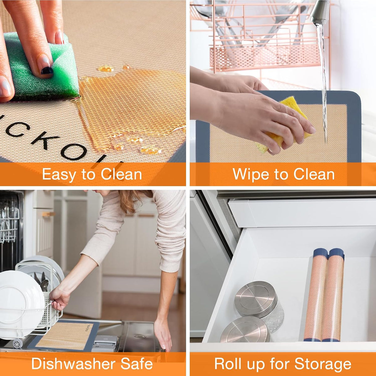 Silicone Baking Mats Set of 3, Non-Stick Reusable BPA-Free Oven Liners | Non Slip Silicone Baking Sheet for Cookies, Macarons, Bread and Pastry, 16.5'' x 11.6''(2 Half) &amp; 11.6' x 8,5''(1 Quarter)