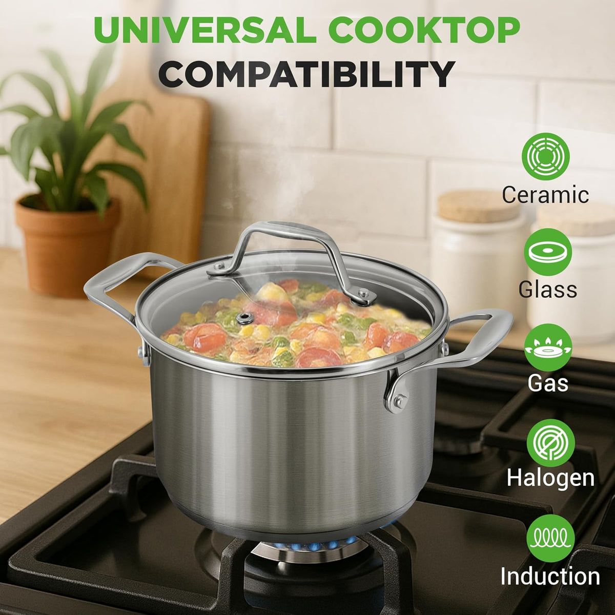 NutriChef 3-Quart Stainless Steel Soup Pot - 18/8 Food Grade Heavy Duty Cookware