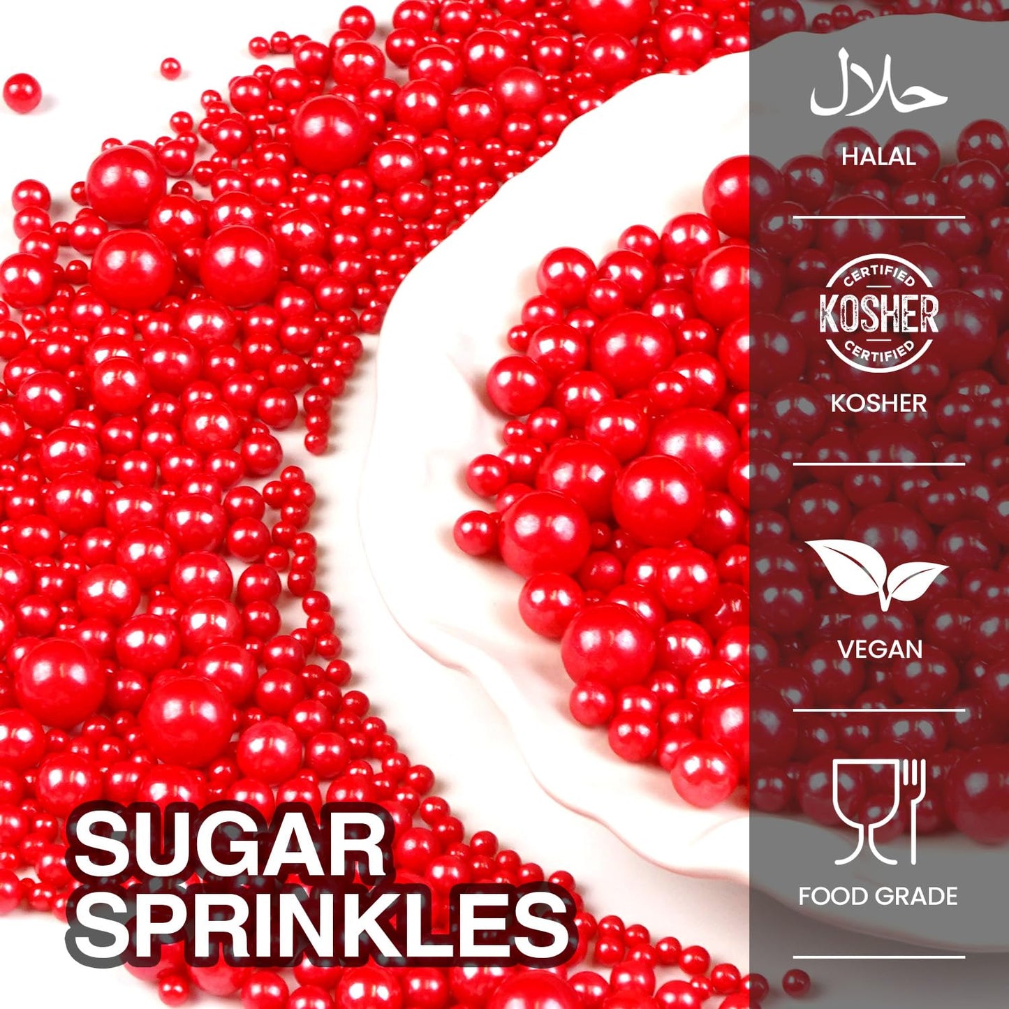 Red Pearl Sugar Sprinkles for Cake Decorating, 150g/5.29oz Mix Size, Edible Candy Pearls Cupcake Toppers, Baking Edible Cake Decorations for Holiday Wedding Party Birthday