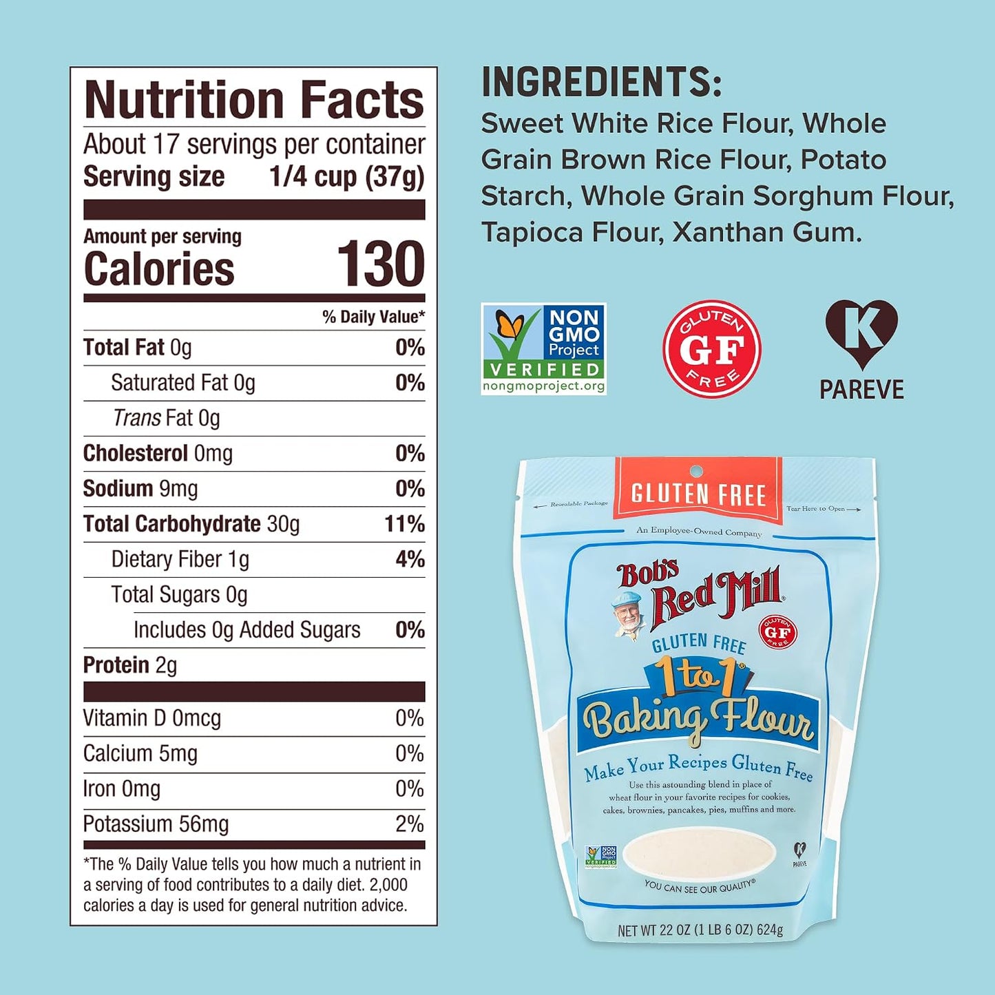 Bob's Red Mill Gluten Free 1 to 1 Baking Flour, 22oz (4 Pack)