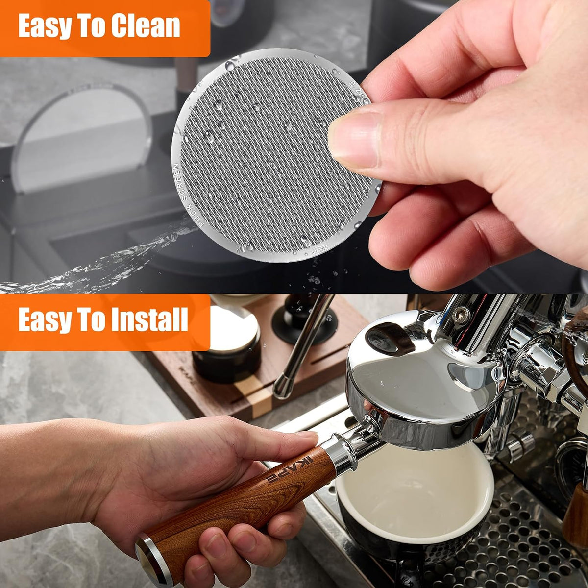 IKAPE 51mm Espresso Puck Screen, 0.2mm Thickness, Reusable Metal Ultra-thin &amp; Ultra-light Coffee Filters, Food-grade 304 Stainless Steel Coffee Puck Screen for Espresso Baristas