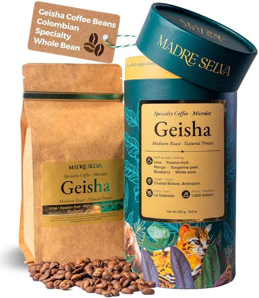 Colombian Geisha Coffee Whole Bean Medium Roast Arabica Gourmet Fresh Single Origin Premium Low Acid Exotic Notes Rich Aroma