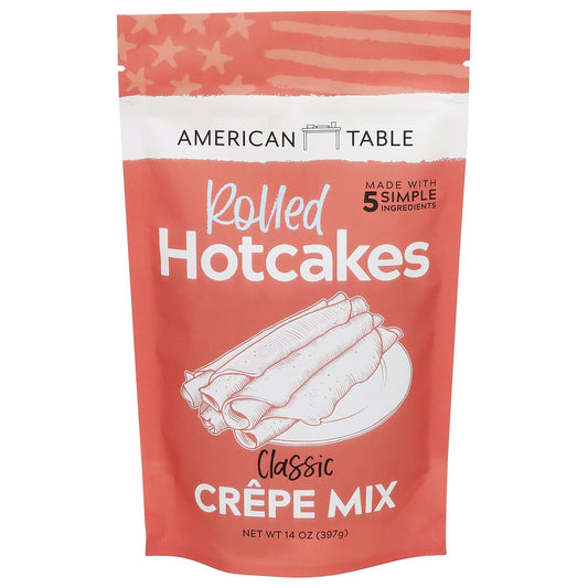 Classic Rolled Hotcakes Crepe Mix by American Table, Made with American-Grown Organic Wheat Flour &amp; Pure Vanilla, French-Style, Non-GMO, Low Sugar, No Preservatives, Quick Prep, Makes 24 Crepes (14 oz, Pack of 1)