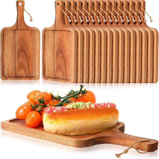 Tanlade 16 Pcs Acacia Wood Cutting Boards, 12x6 Inch, Rounded Rectangle | Charcuterie Platter Bulk Decorative Pizza Bread Cheese Fruit Serving Tray Chopping Boards for Kitchen Counter Table Christmas