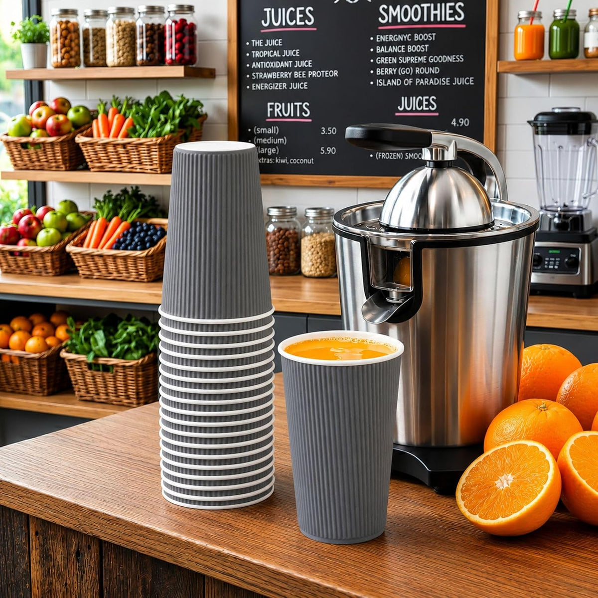 Restaurantware Ripple Wall Coffee Cups 500 Count 16 Ounce Insulated Gray Paper Cups, Rolled Rim Spill-Resistant Disposable Paper Non-Slip for Coffee, Beverages
