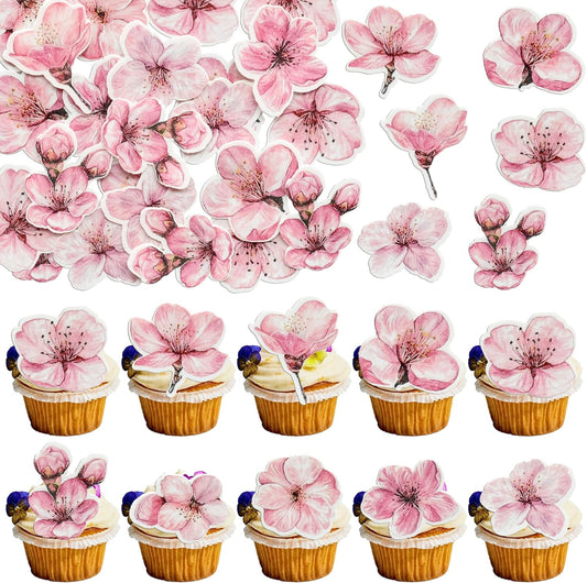 Ephlyn 50Pcs Edible Flowers Cake Topper Cupcake Toppers Wedding Themed Party Baby Shower Birthday Party Cupcake Picks