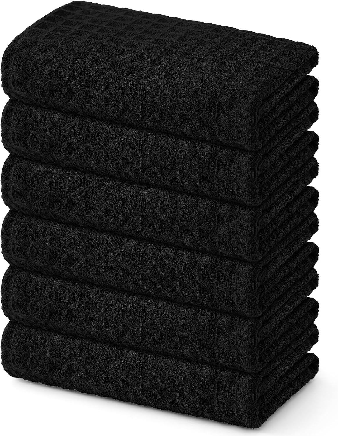 Homaxy Microfiber Waffle Weave Kitchen Towels, 6 Pack, Black