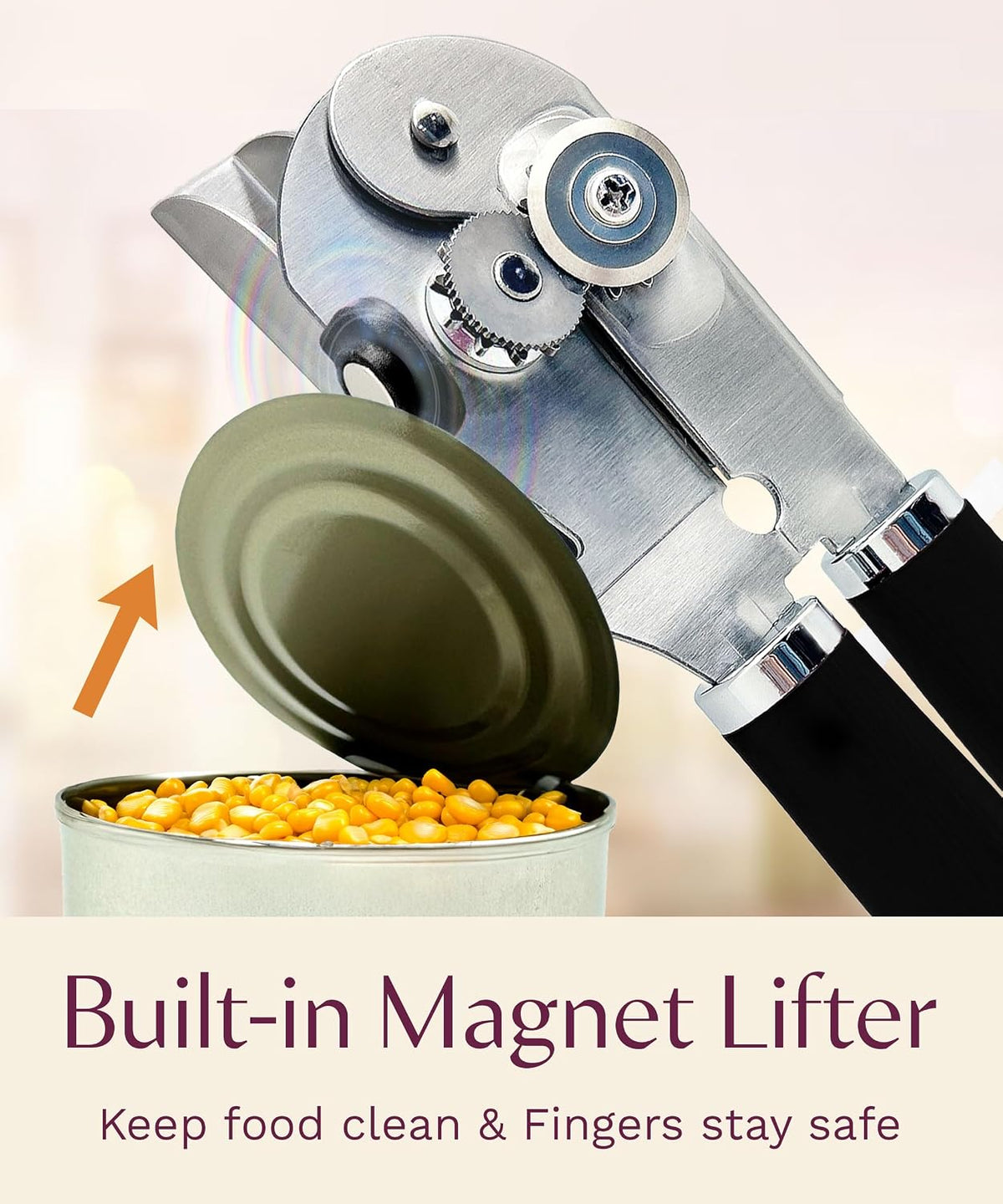 Heavy Duty Manual Can Opener with Magnetic Lid Lifter, Black