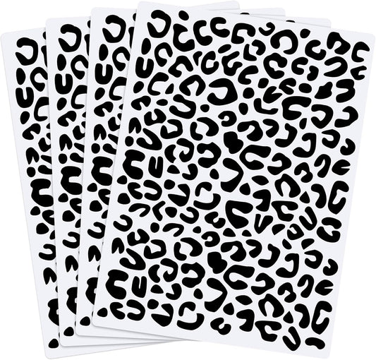 Zonon 4 Pieces Leopard Cheetah Print Paint Stencil,5.9 x 8.3 Inch | Reusable on Fabric Wall Furniture Floor, Animal Skin Pattern for DIY Cake Tracing Scrapbooking, Durable Plastic Templates
