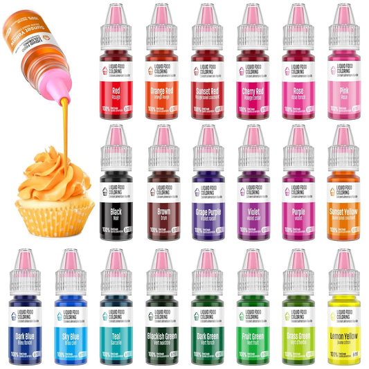 Food Coloring Liquid Set - Jelife 20 Colors Liquid Easter Eggs Dye Kit Edible Cake Decorating Color Flavorless Vibrant Food