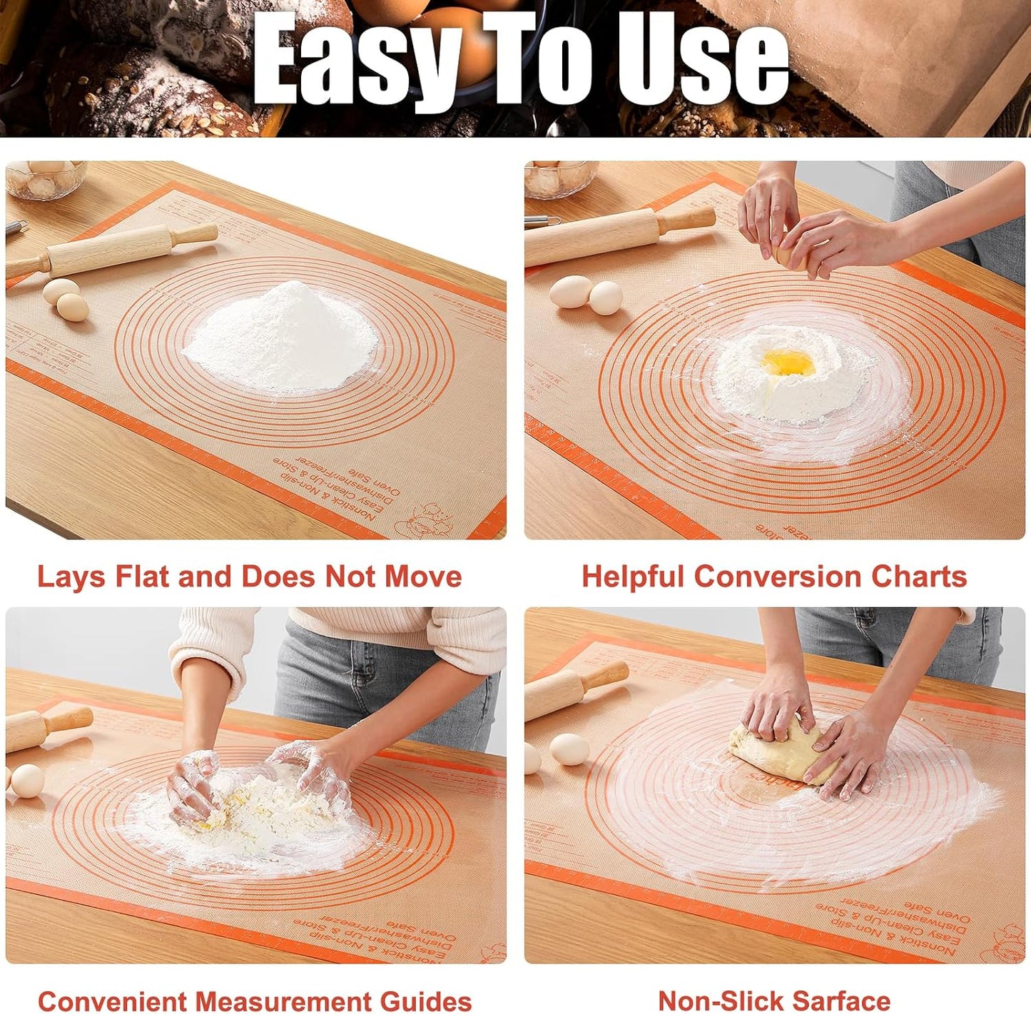 Silicone Pastry Mat 36X24 Inch Baking Mat for Counter Dough Rolling Mat | Perfect for Dough, Pastry, Dough Rolling, Kneading Board, Pie Crust, Fondant, Bread, Pasta, Pizza, Kitchen Counter Mat