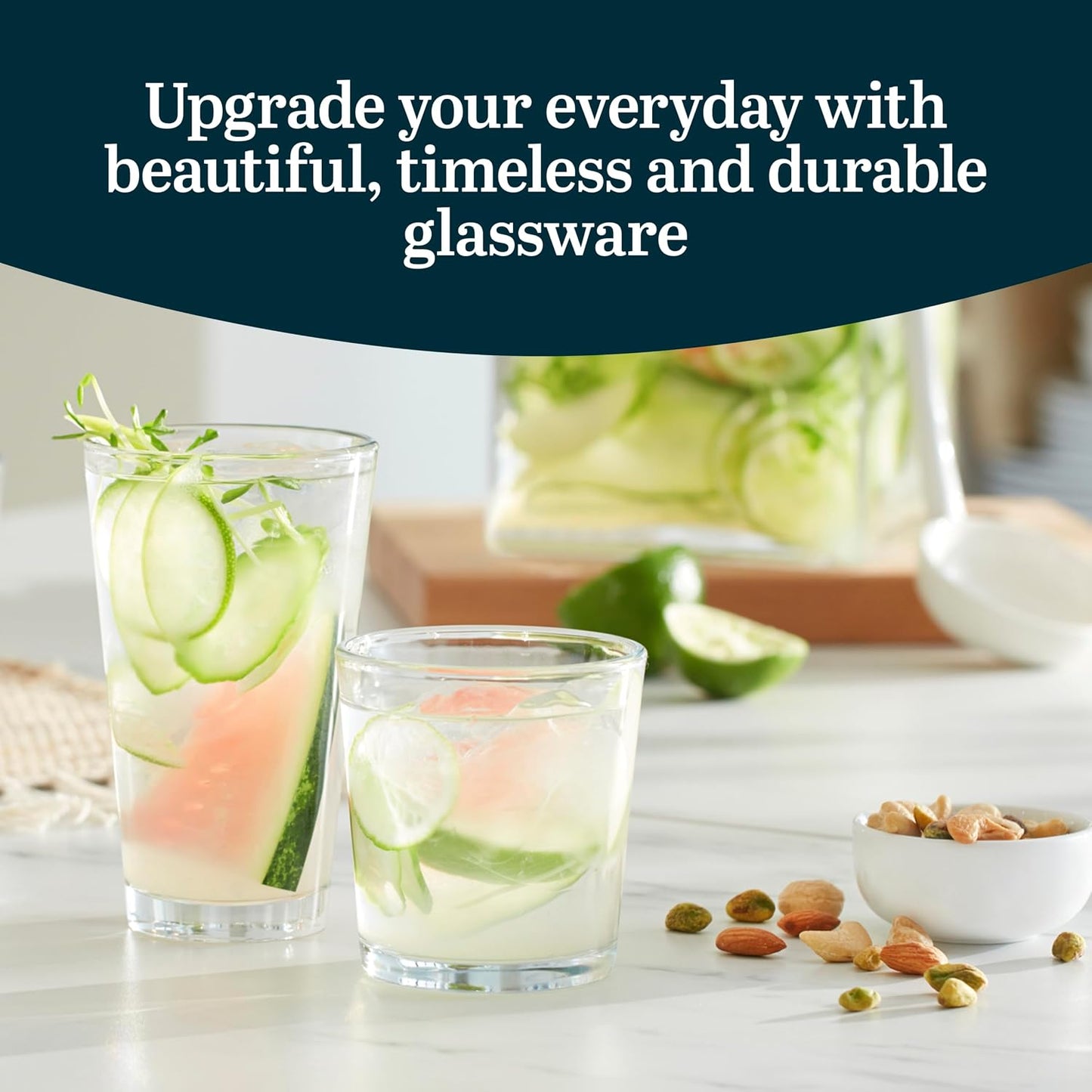 Libbey Preston Tumbler &amp; Rocks Drinking Glasses Set of 16, All-Purpose Cups | 16 oz and 13 oz Capacities for Water, Juice, Cocktails, and More with Wide Mouths and Dishwasher-Safe Cleanup