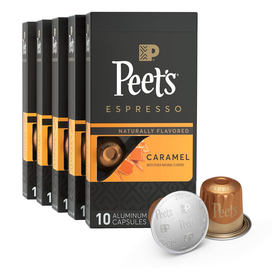 Peet's Coffee, Medium Roast Espresso Capsules, Compatible with Nespresso Original Machine - Caramel, 50 Count (5 Boxes of 10